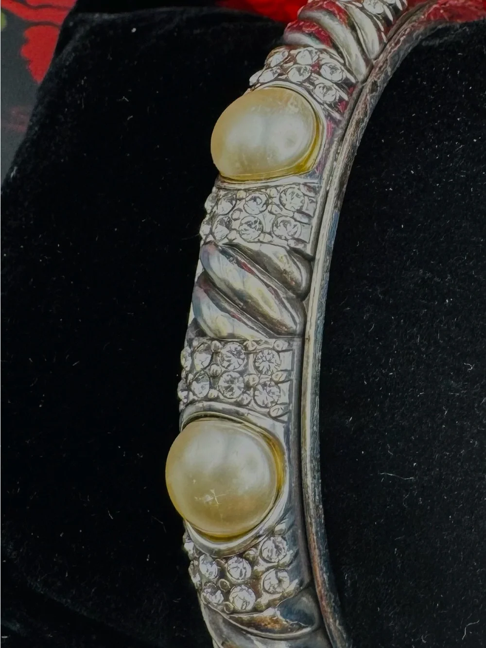 Brighton Silver-Tone Bangle Bracelet with Pearl & Crystal Accents - vintage